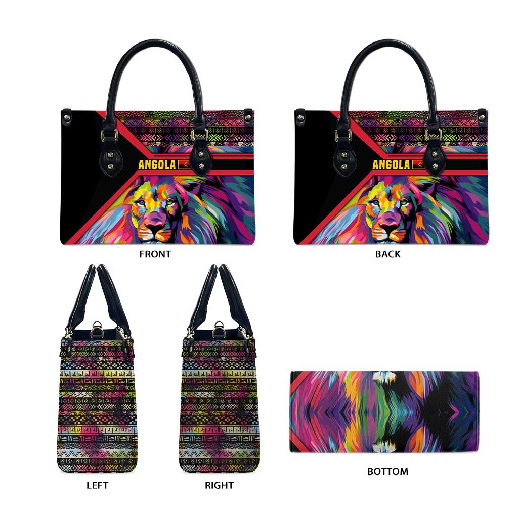 Angola Leather Bag with Multicolor Tribal Design and Vibrant Lion - Wonder Print Shop