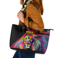 Angola Leather Tote Bag with Multicolor Tribal Design and Vibrant Lion - Wonder Print Shop