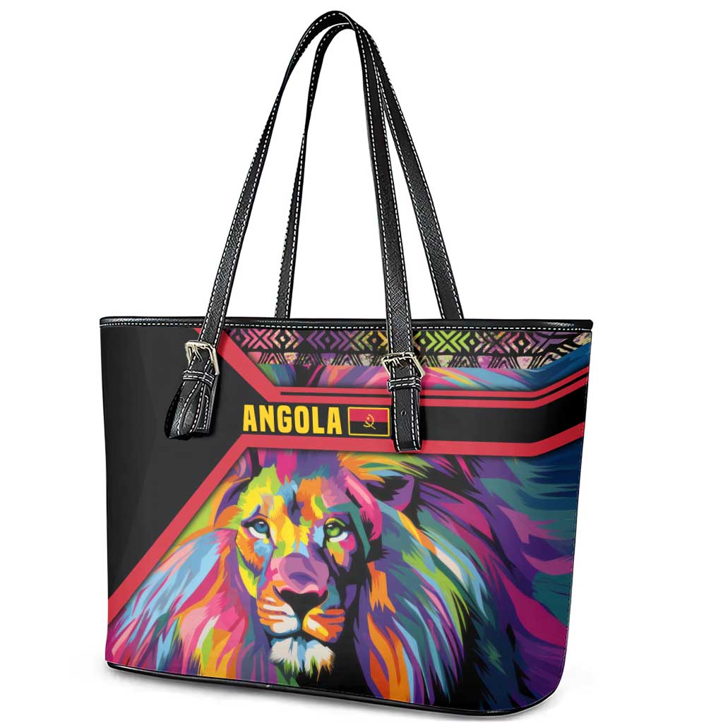 Angola Leather Tote Bag with Multicolor Tribal Design and Vibrant Lion - Wonder Print Shop