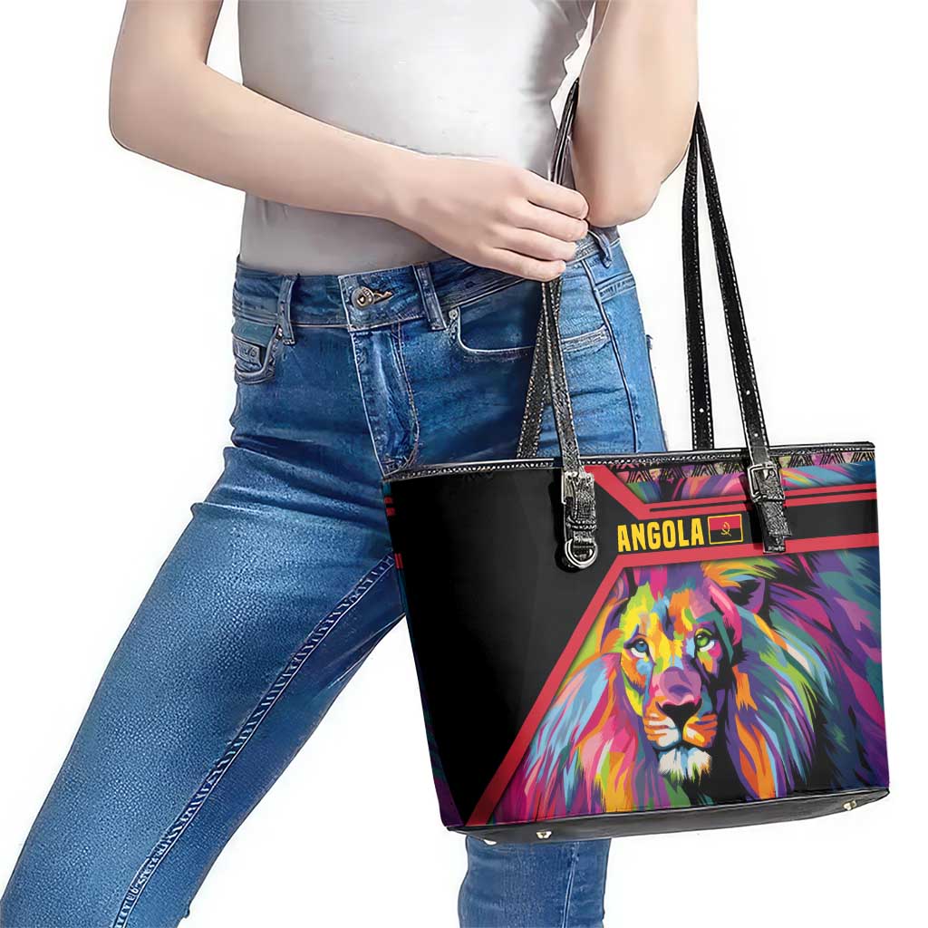 Angola Leather Tote Bag with Multicolor Tribal Design and Vibrant Lion - Wonder Print Shop