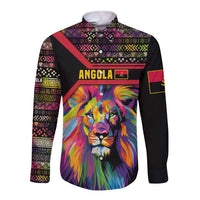 Angola Long Sleeve Button Shirt with Multicolor Tribal Design and Vibrant Lion - Wonder Print Shop