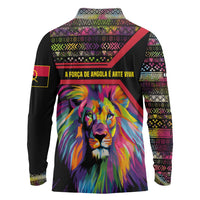 Angola Long Sleeve Polo Shirt with Multicolor Tribal Design and Vibrant Lion - Wonder Print Shop