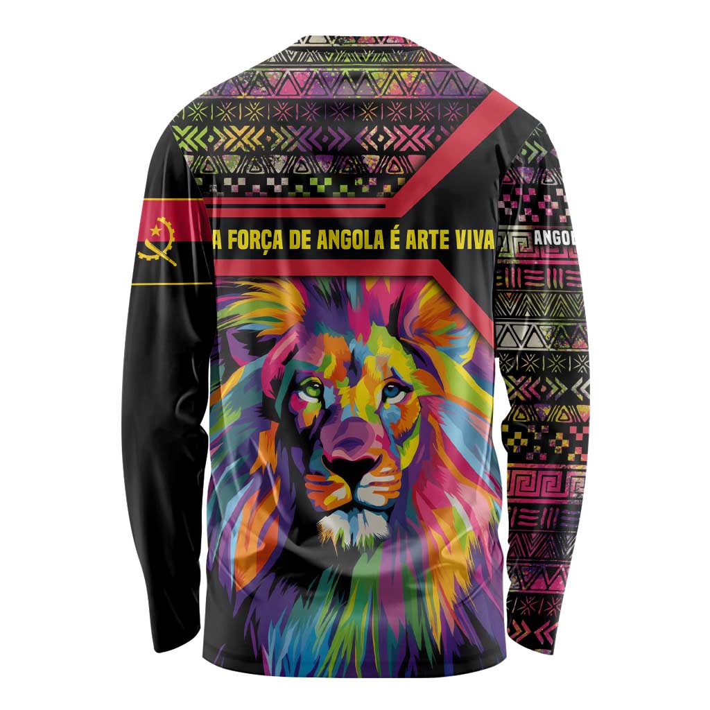 Angola Long Sleeve Shirt with Multicolor Tribal Design and Vibrant Lion - Wonder Print Shop