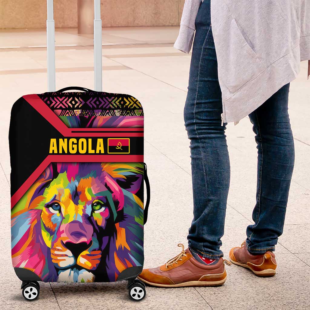 Angola Luggage Cover with Multicolor Tribal Design and Vibrant Lion - Wonder Print Shop