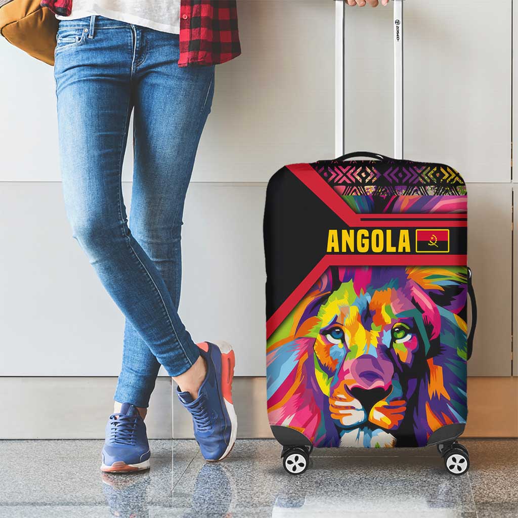 Angola Luggage Cover with Multicolor Tribal Design and Vibrant Lion - Wonder Print Shop