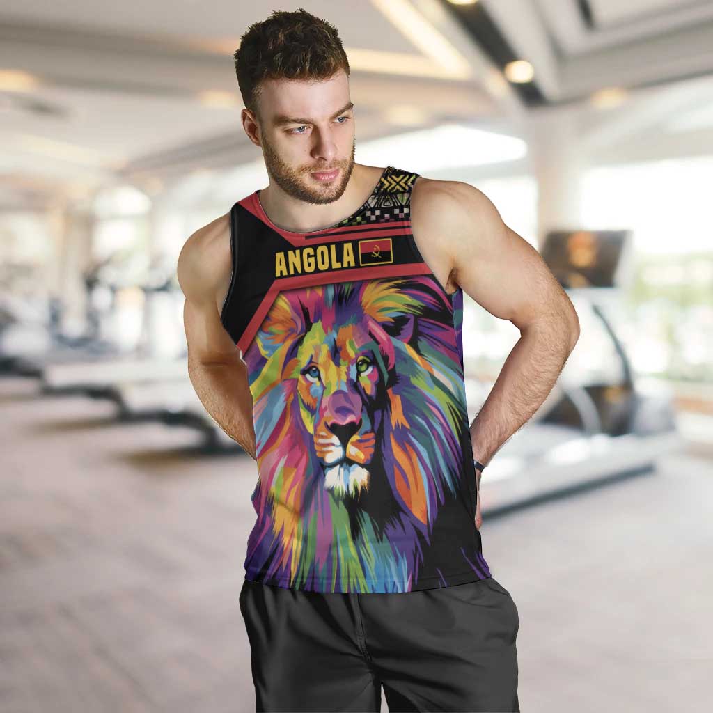 Angola Men Tank Top with Multicolor Tribal Design and Vibrant Lion - Wonder Print Shop