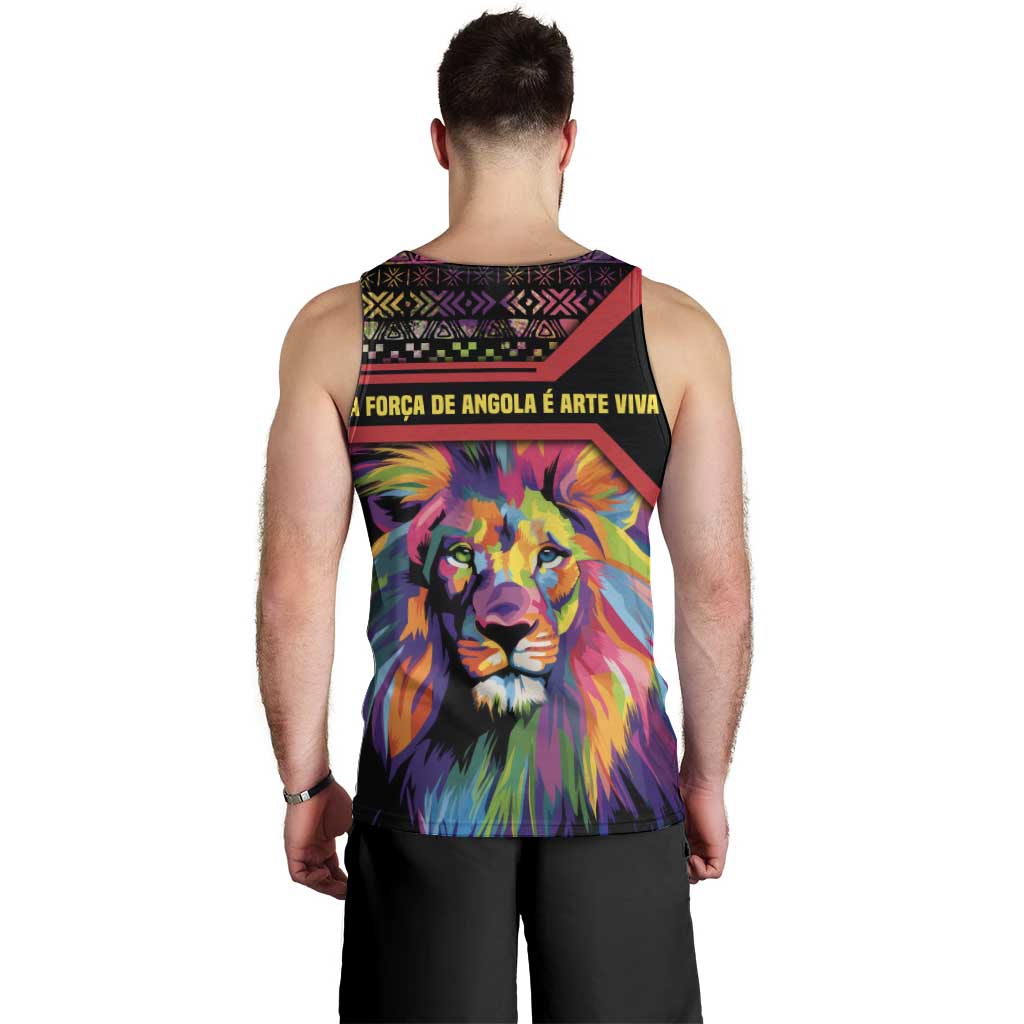 Angola Men Tank Top with Multicolor Tribal Design and Vibrant Lion - Wonder Print Shop