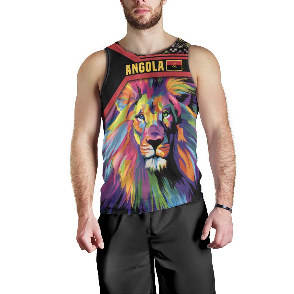 Angola Men Tank Top with Multicolor Tribal Design and Vibrant Lion - Wonder Print Shop