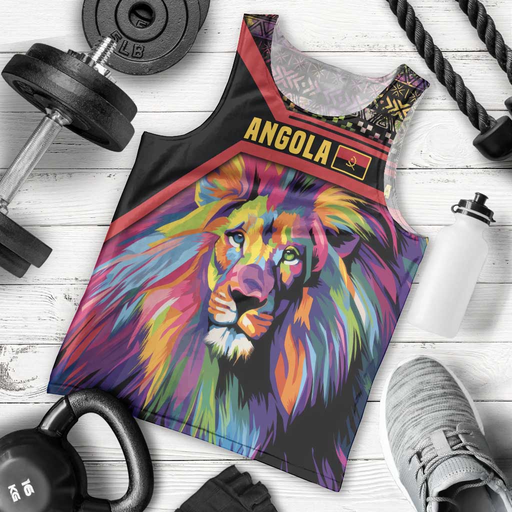 Angola Men Tank Top with Multicolor Tribal Design and Vibrant Lion - Wonder Print Shop