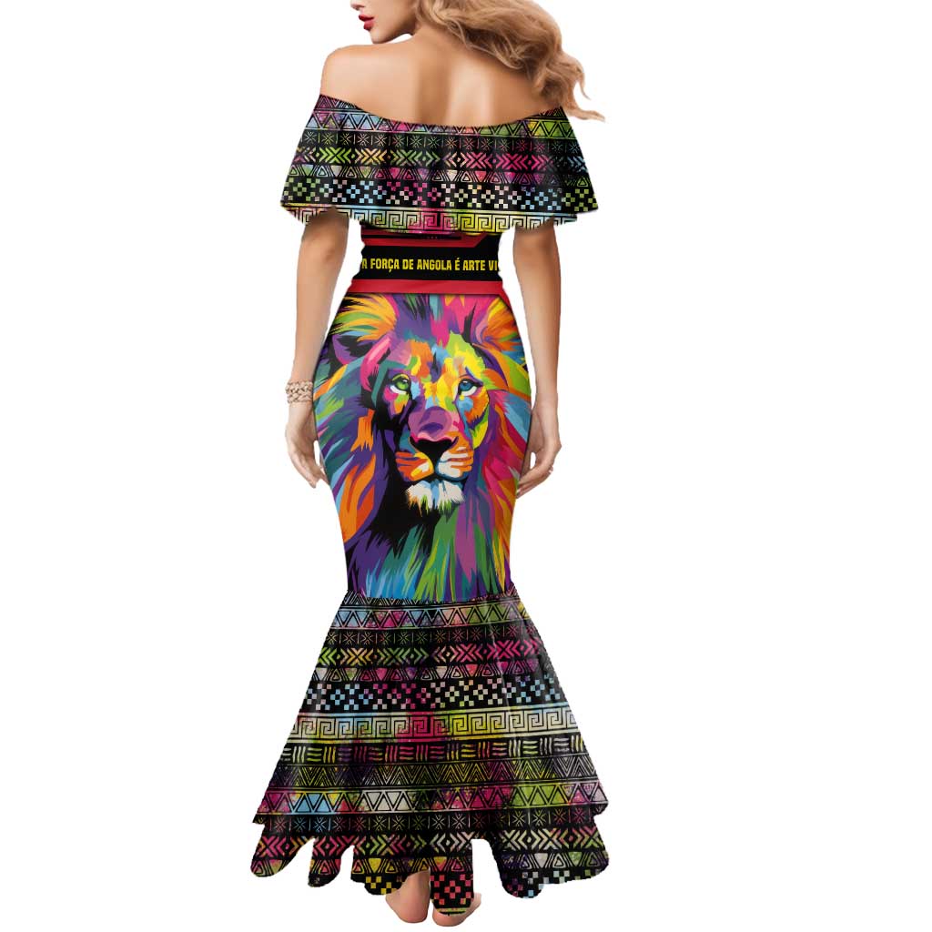 Angola Mermaid Dress with Multicolor Tribal Design and Vibrant Lion - Wonder Print Shop