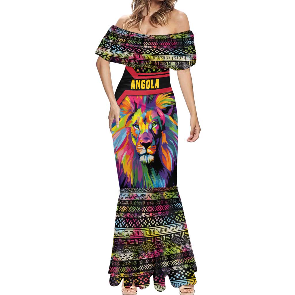 Angola Mermaid Dress with Multicolor Tribal Design and Vibrant Lion - Wonder Print Shop