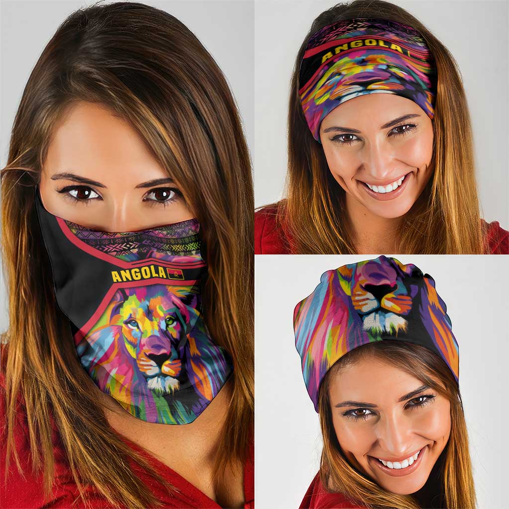 Angola Neck Gaiter with Multicolor Tribal Design and Vibrant Lion TS04