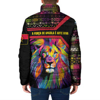 Angola Padded Jacket with Multicolor Tribal Design and Vibrant Lion - Wonder Print Shop