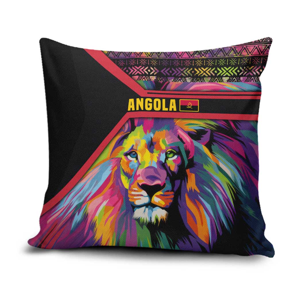 Angola Pillow Cover with Multicolor Tribal Design and Vibrant Lion - Wonder Print Shop