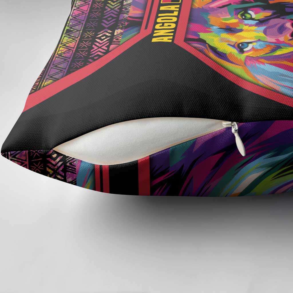 Angola Pillow Cover with Multicolor Tribal Design and Vibrant Lion - Wonder Print Shop