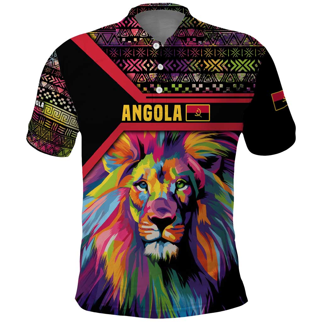 Angola Polo Shirt with Multicolor Tribal Design and Vibrant Lion - Wonder Print Shop