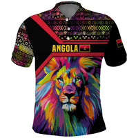 Angola Polo Shirt with Multicolor Tribal Design and Vibrant Lion - Wonder Print Shop
