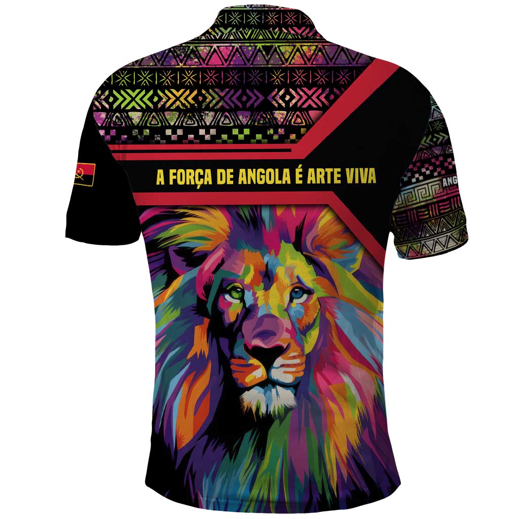 Angola Polo Shirt with Multicolor Tribal Design and Vibrant Lion - Wonder Print Shop