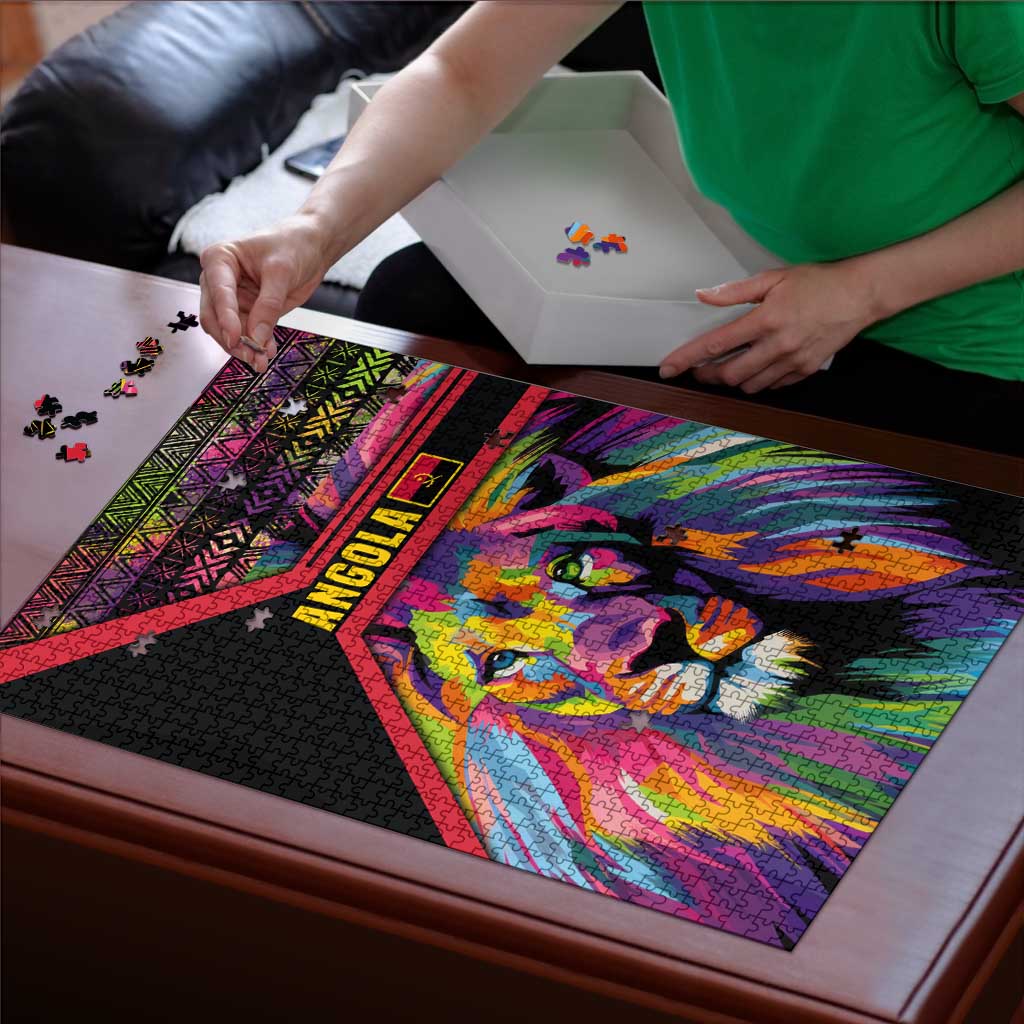 Angola Puzzle with Multicolor Tribal Design and Vibrant Lion - Wonder Print Shop