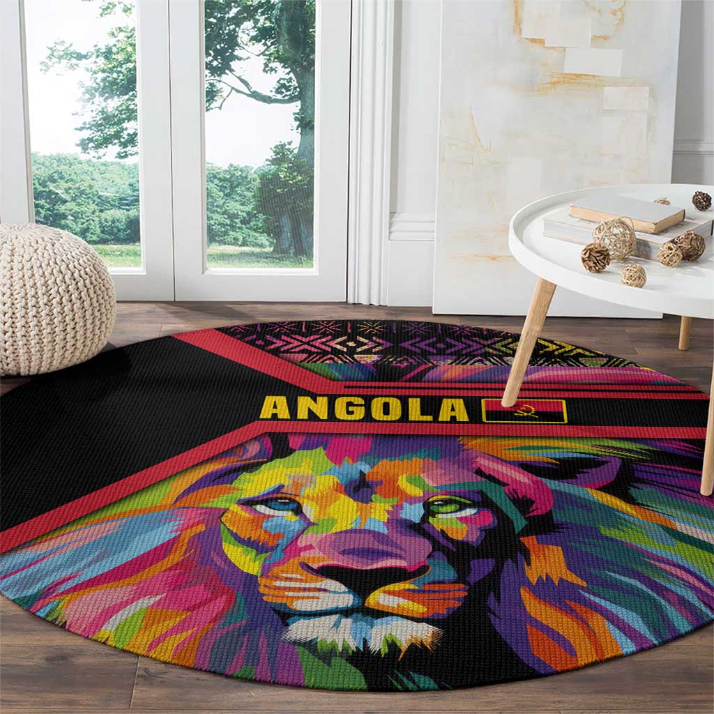 Angola Round Carpet with Multicolor Tribal Design and Vibrant Lion - Wonder Print Shop