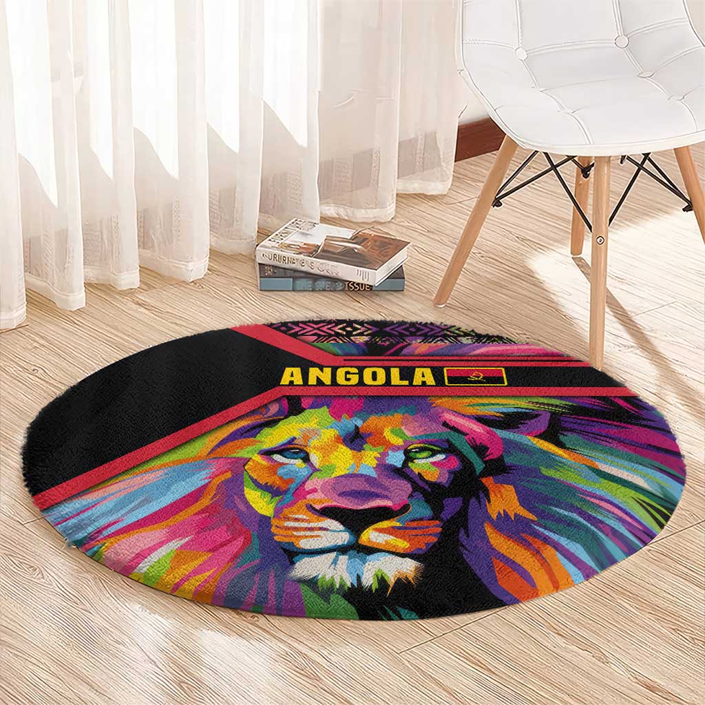 Angola Round Carpet with Multicolor Tribal Design and Vibrant Lion - Wonder Print Shop