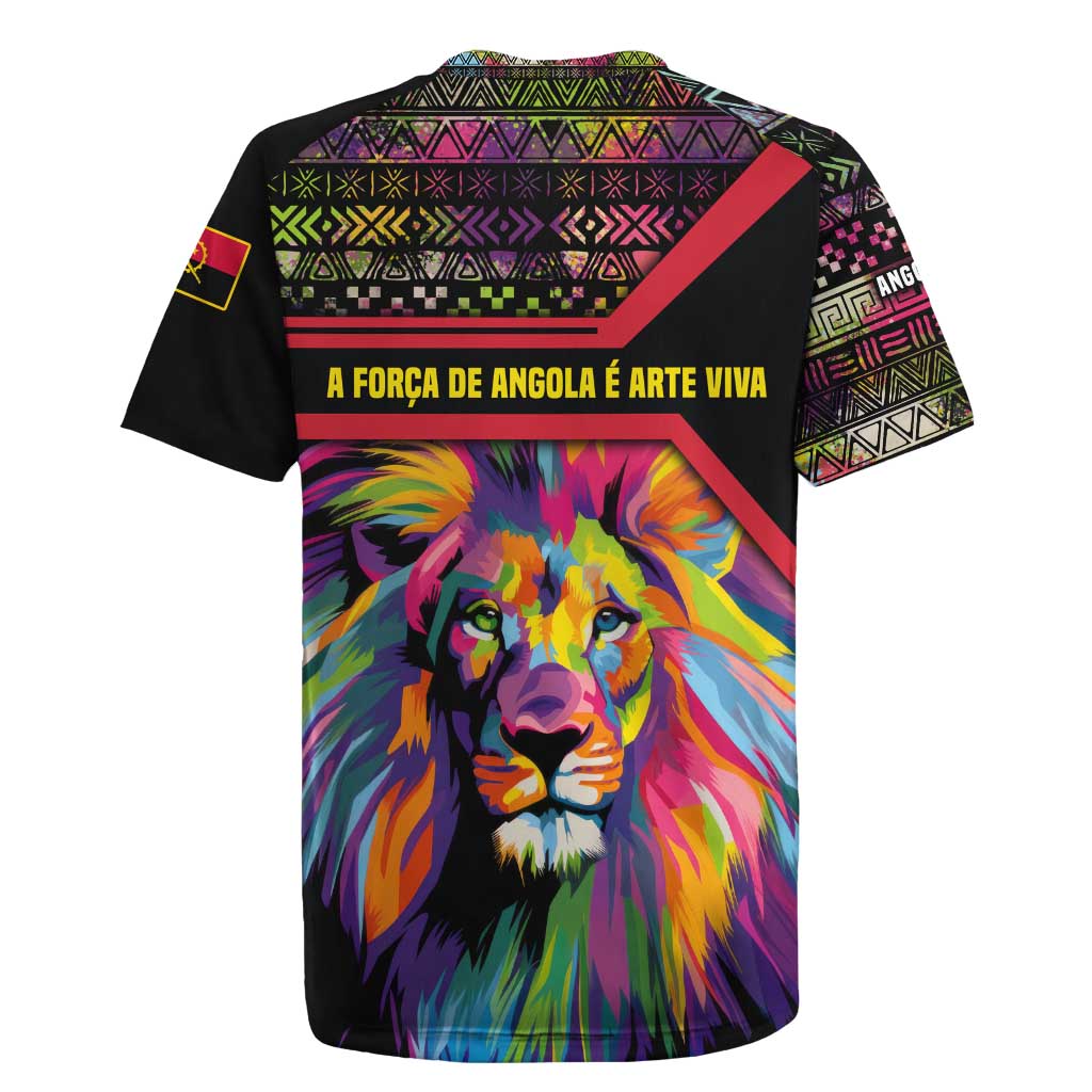 Angola Rugby Jersey with Multicolor Tribal Design and Vibrant Lion - Wonder Print Shop