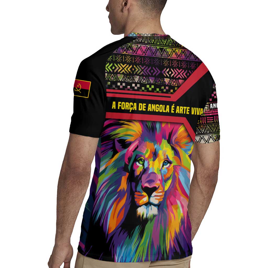 Angola Rugby Jersey with Multicolor Tribal Design and Vibrant Lion - Wonder Print Shop