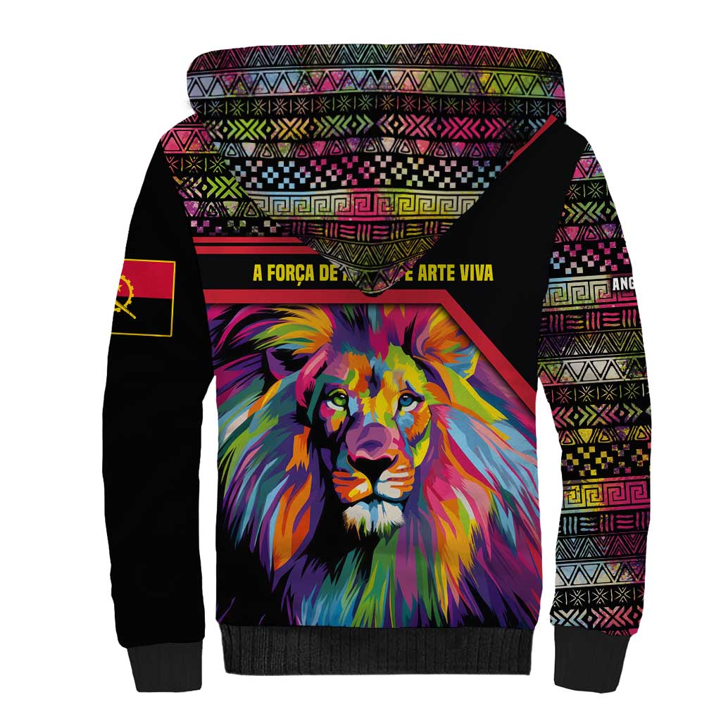 Angola Sherpa Hoodie with Multicolor Tribal Design and Vibrant Lion - Wonder Print Shop