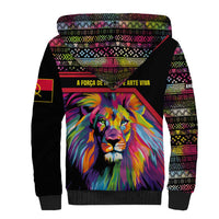 Angola Sherpa Hoodie with Multicolor Tribal Design and Vibrant Lion - Wonder Print Shop