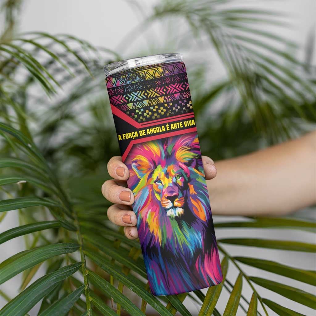 Angola Skinny Tumbler with Multicolor Tribal Design and Vibrant Lion - Wonder Print Shop