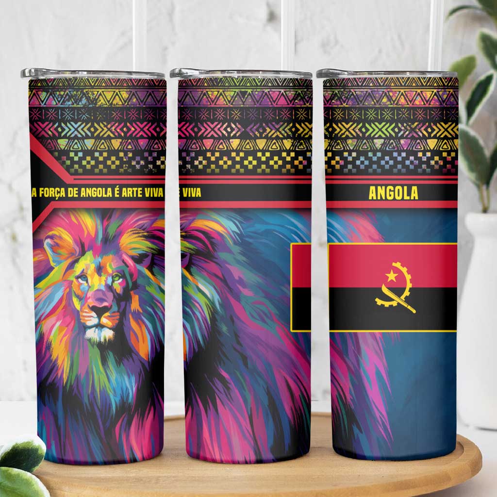 Angola Skinny Tumbler with Multicolor Tribal Design and Vibrant Lion - Wonder Print Shop