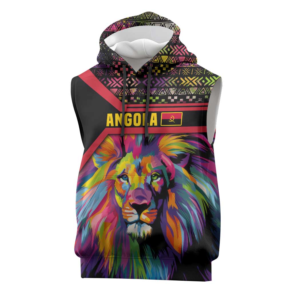 Angola Sleeveless Hoodie with Multicolor Tribal Design and Vibrant Lion - Wonder Print Shop