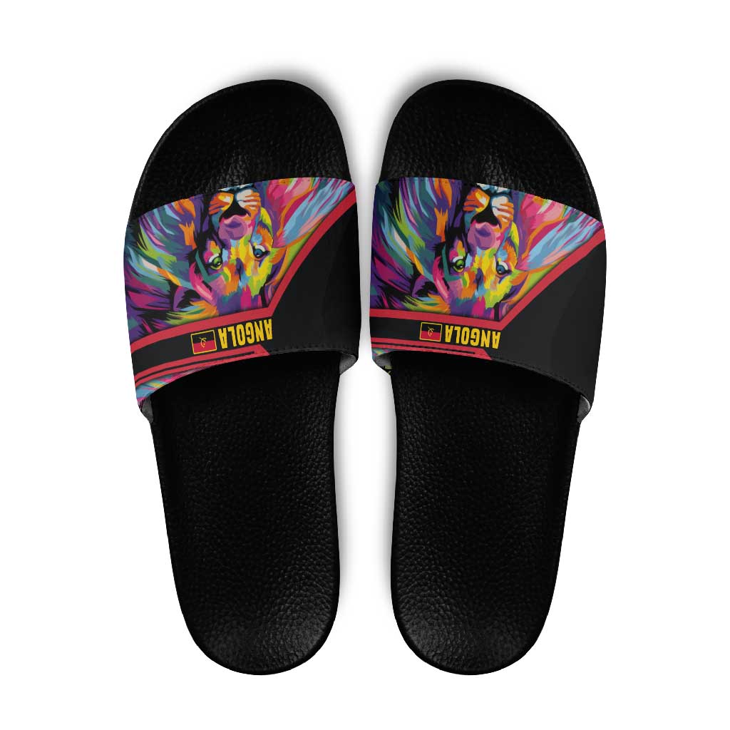 Angola Slide Sandals with Multicolor Tribal Design and Vibrant Lion - Wonder Print Shop