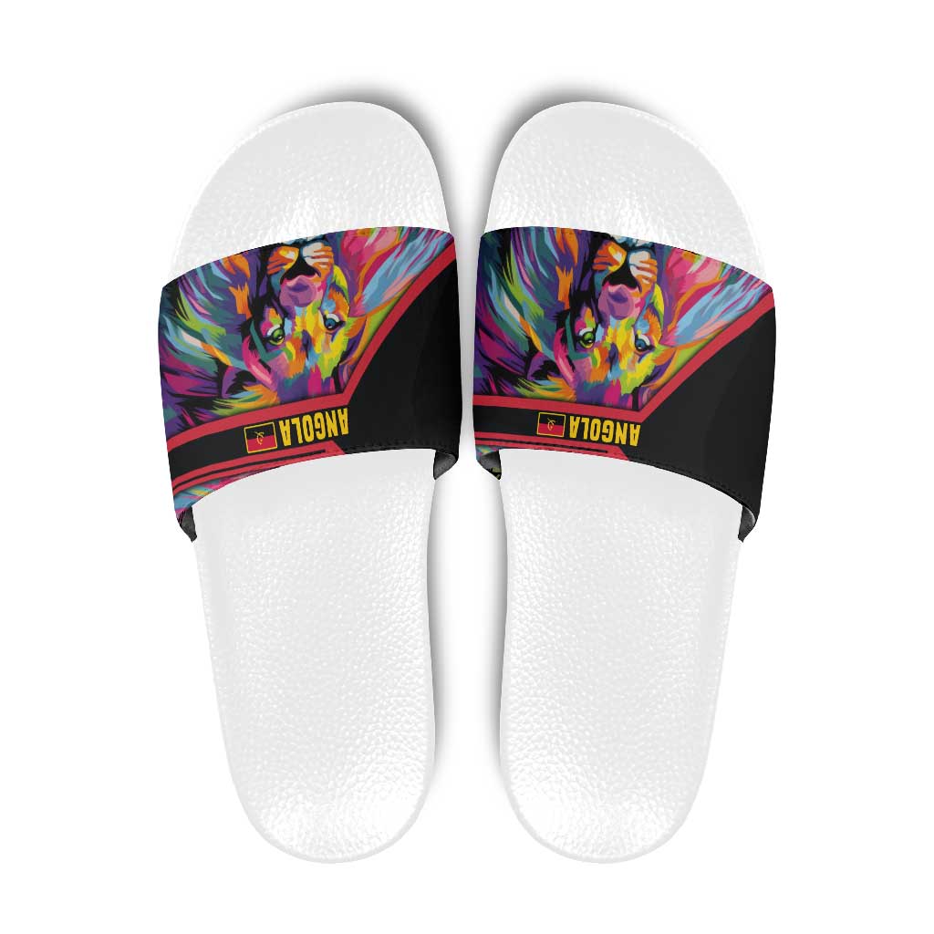 Angola Slide Sandals with Multicolor Tribal Design and Vibrant Lion - Wonder Print Shop