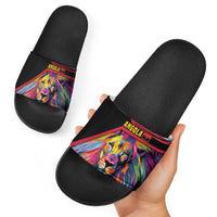 Angola Slide Sandals with Multicolor Tribal Design and Vibrant Lion - Wonder Print Shop
