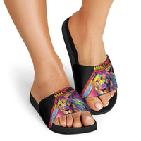 Angola Slide Sandals with Multicolor Tribal Design and Vibrant Lion - Wonder Print Shop