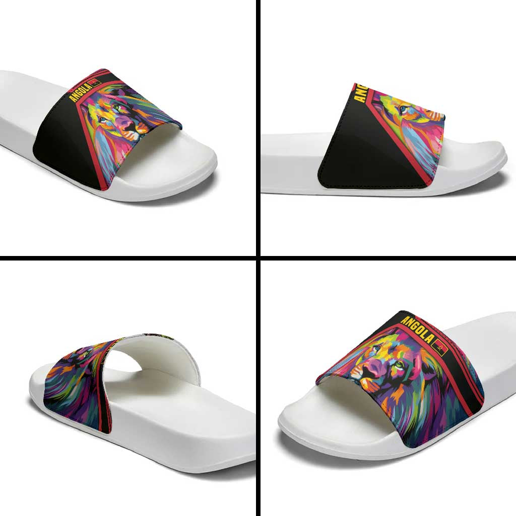 Angola Slide Sandals with Multicolor Tribal Design and Vibrant Lion - Wonder Print Shop