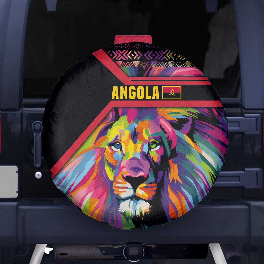 Angola Spare Tire Cover with Multicolor Tribal Design and Vibrant Lion - Wonder Print Shop