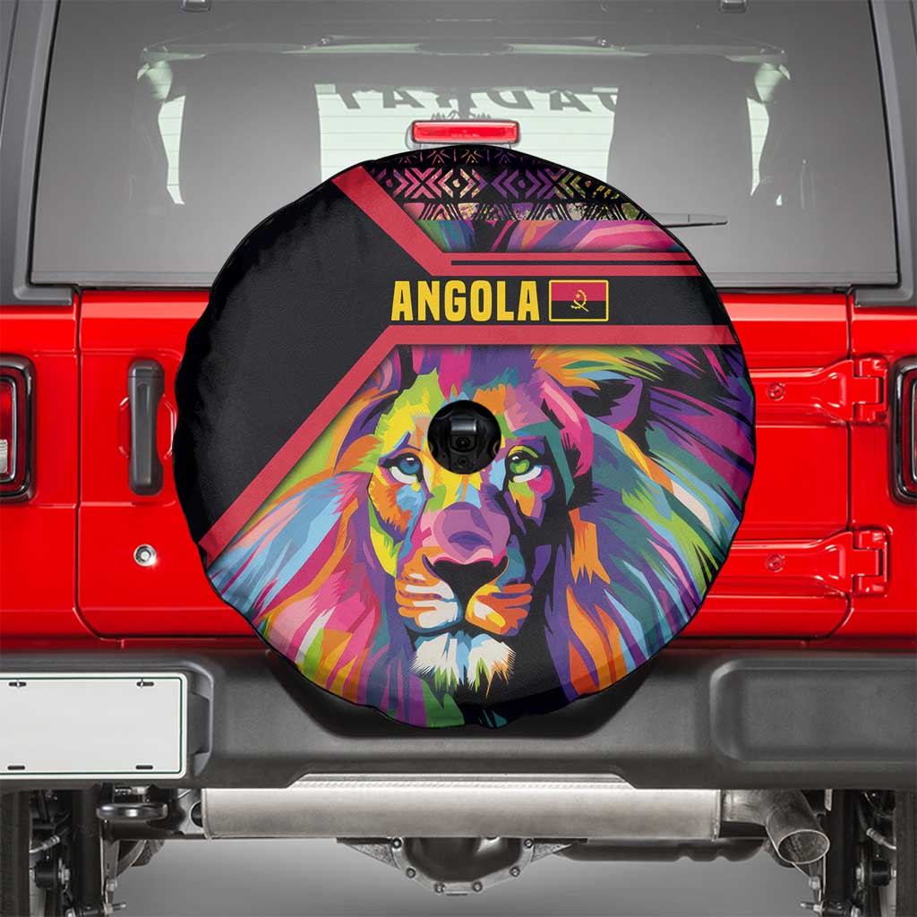 Angola Spare Tire Cover with Multicolor Tribal Design and Vibrant Lion - Wonder Print Shop