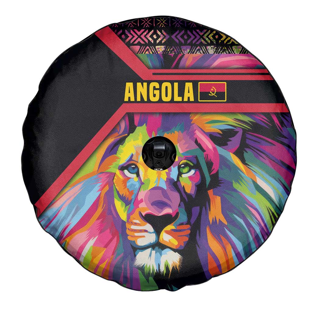Angola Spare Tire Cover with Multicolor Tribal Design and Vibrant Lion - Wonder Print Shop