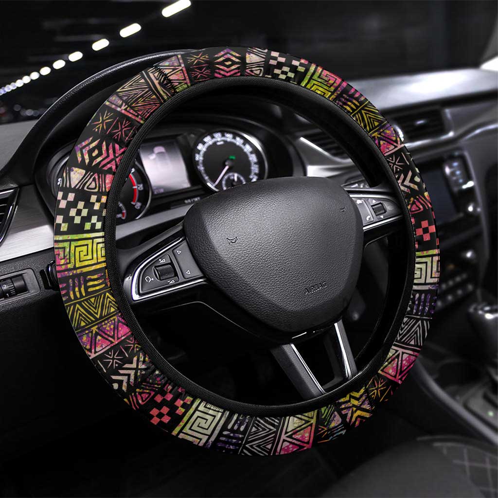 Angola Steering Wheel Cover with Multicolor Tribal Design and Vibrant Lion - Wonder Print Shop