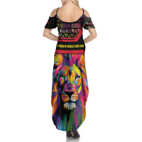 Angola Summer Maxi Dress with Multicolor Tribal Design and Vibrant Lion - Wonder Print Shop