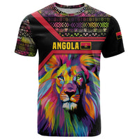 Angola T Shirt with Multicolor Tribal Design and Vibrant Lion - Wonder Print Shop