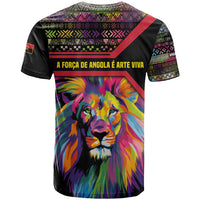Angola T Shirt with Multicolor Tribal Design and Vibrant Lion - Wonder Print Shop