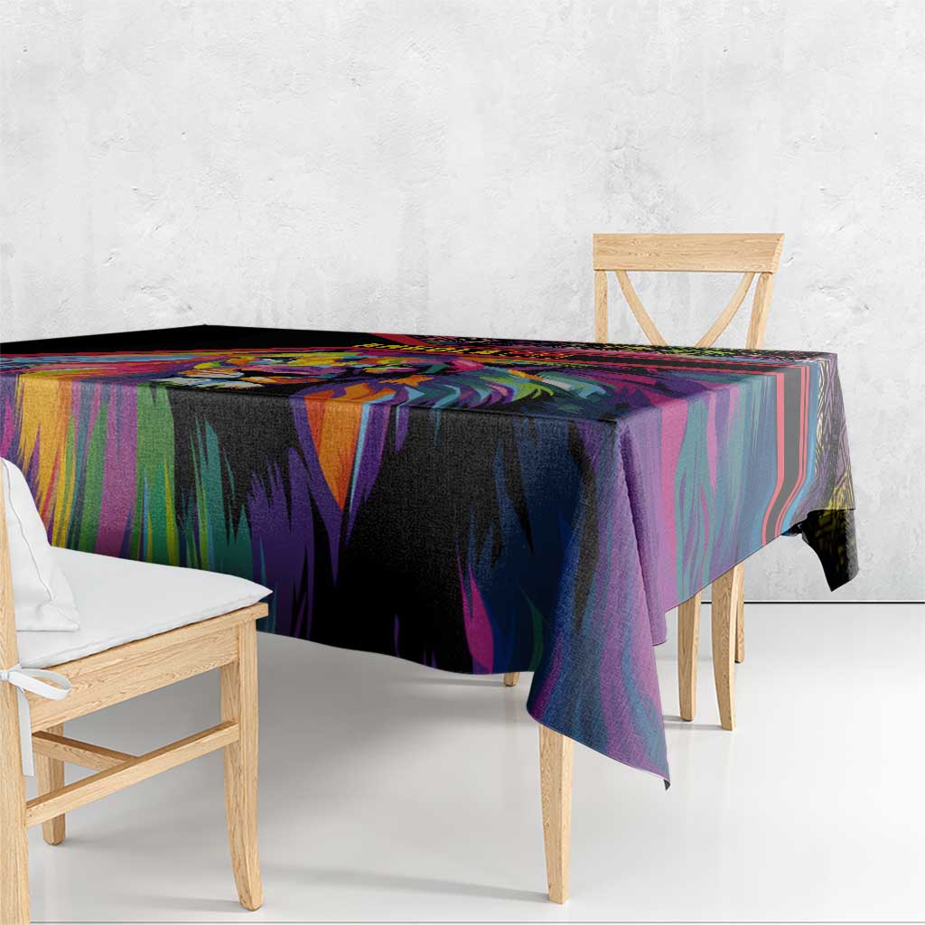 Angola Tablecloth with Multicolor Tribal Design and Vibrant Lion - Wonder Print Shop