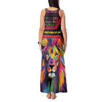 Angola Tank Maxi Dress with Multicolor Tribal Design and Vibrant Lion - Wonder Print Shop