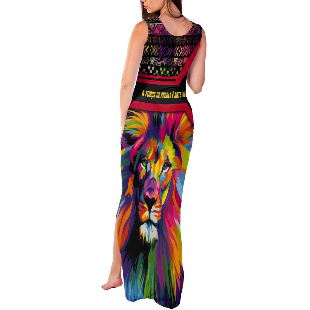 Angola Tank Maxi Dress with Multicolor Tribal Design and Vibrant Lion - Wonder Print Shop