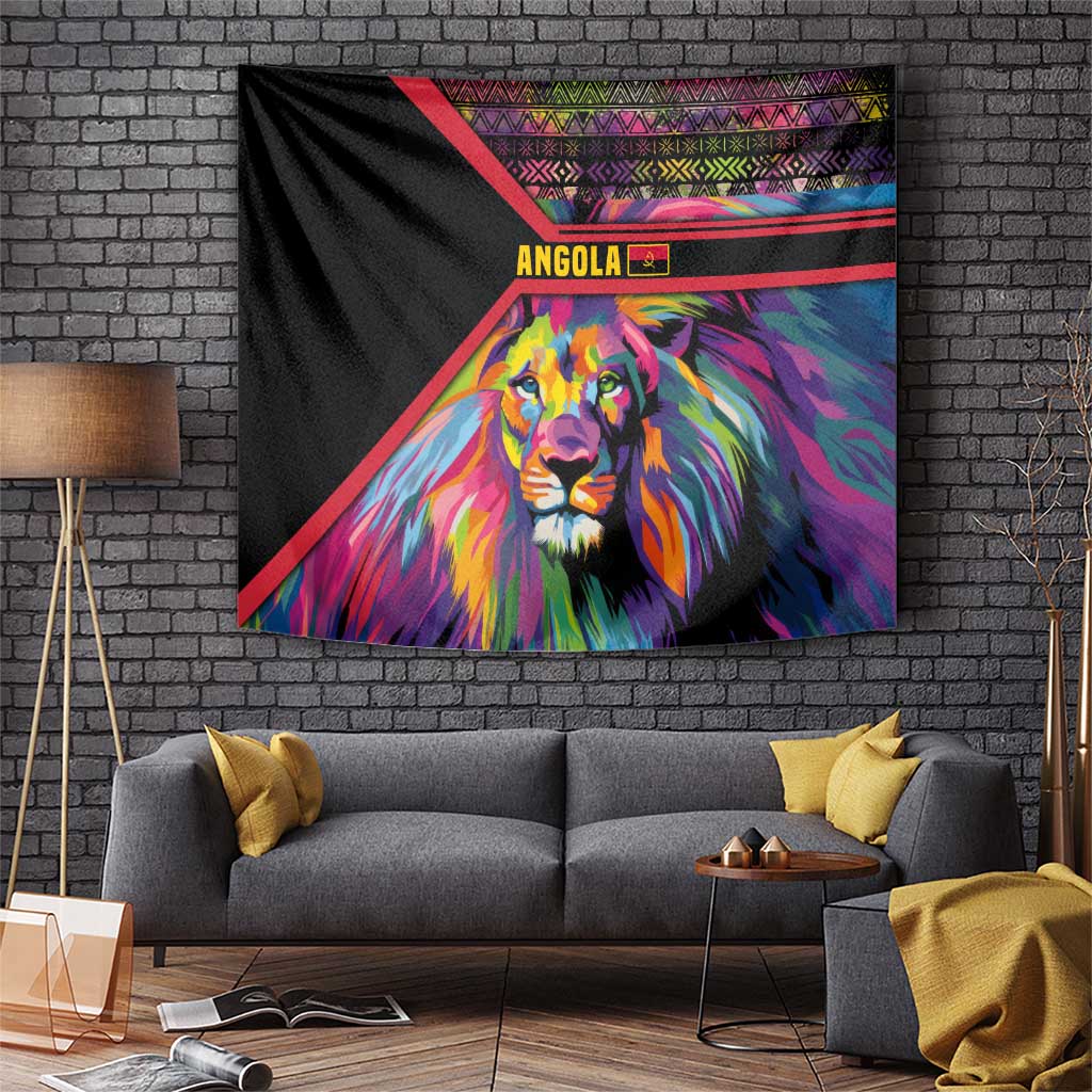Angola Tapestry with Multicolor Tribal Design and Vibrant Lion - Wonder Print Shop