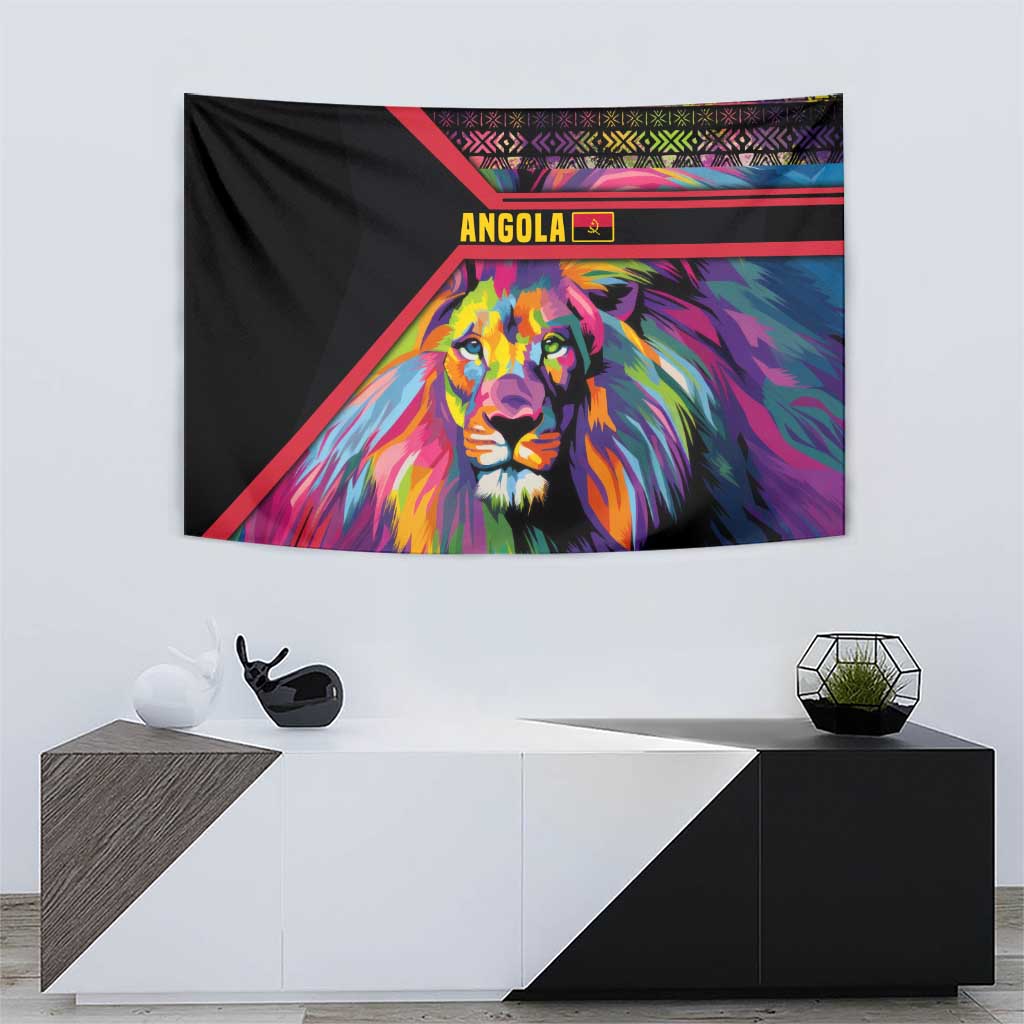 Angola Tapestry with Multicolor Tribal Design and Vibrant Lion - Wonder Print Shop