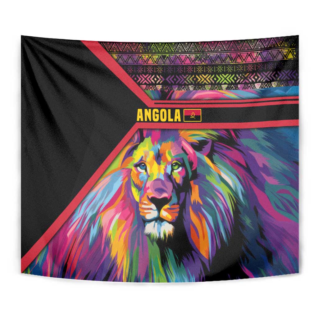 Angola Tapestry with Multicolor Tribal Design and Vibrant Lion - Wonder Print Shop